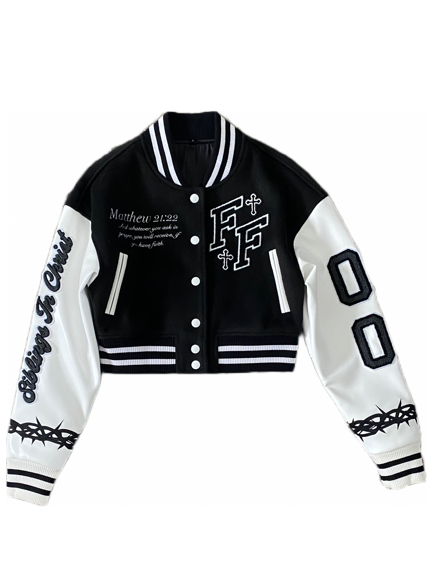"Wings" Cropped Varsity Jacket (Black)