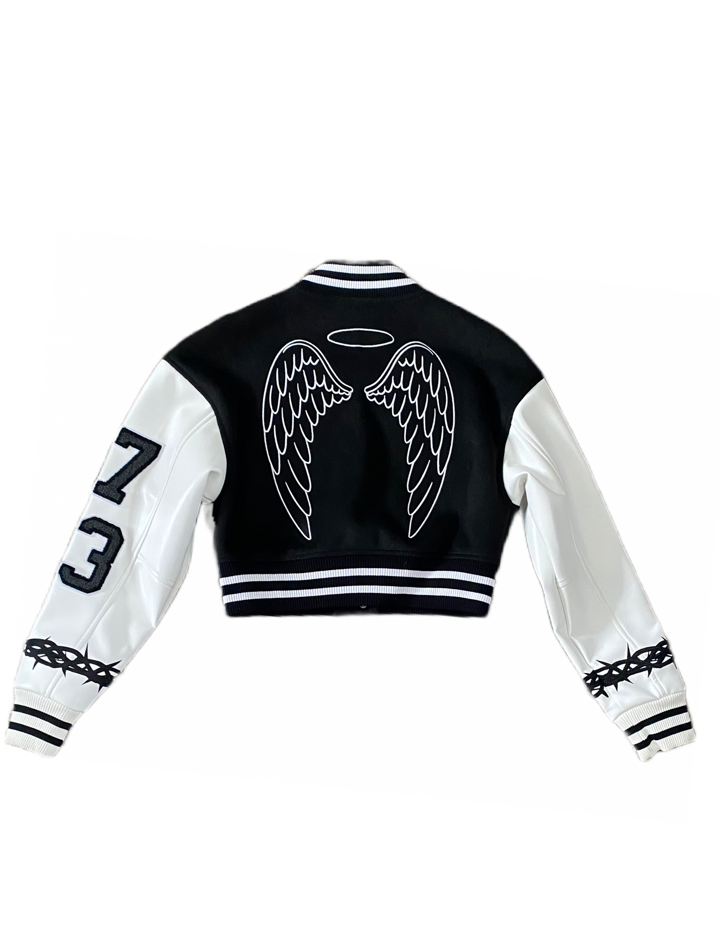 "Wings" Cropped Varsity Jacket (Black)