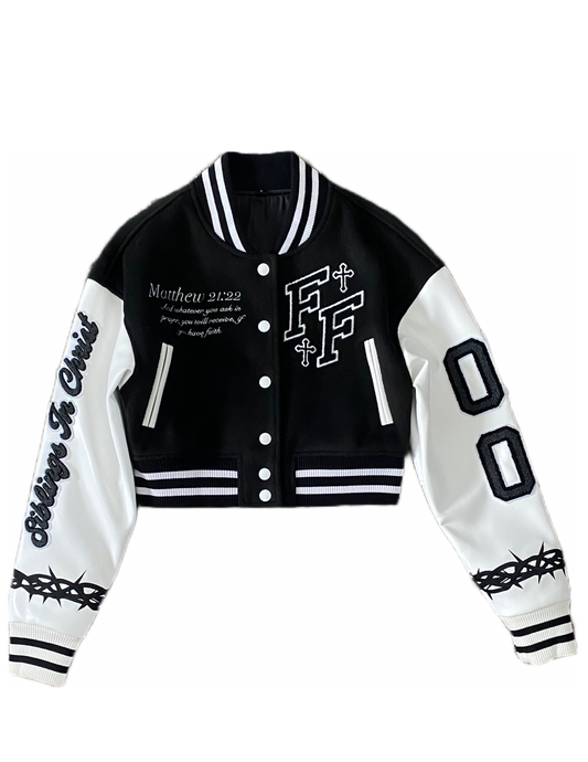 "Wings" Cropped Varsity Jacket (Black)